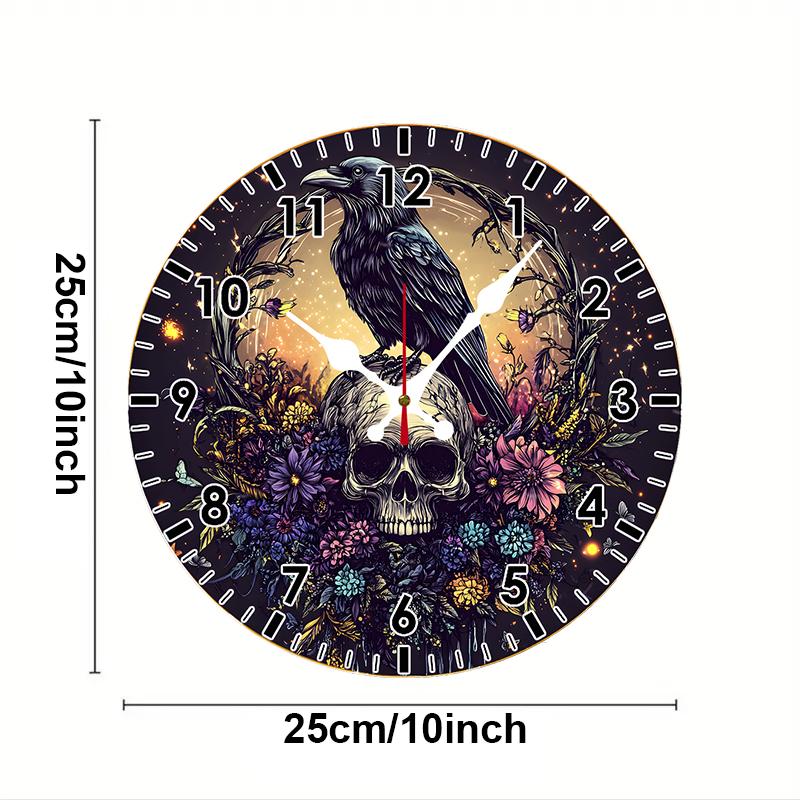 Raben Schädel Holz Rund Stille Hängende Wanduhr, Geeignet Für Wohnzimmer, Büro, Arbeitszimmer, Schlafzimmer, Heimdekoration