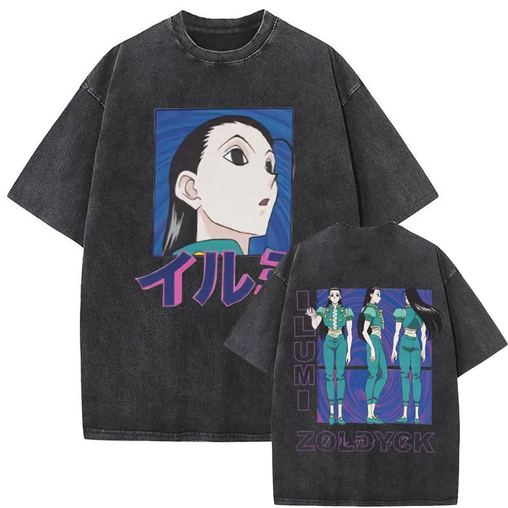 Killua Zoldyck Hunter X Hunter Graphic T-shirt Harajuku Washed T-shirts Men Women Cotton Casual Oversized Short Sleeve T Shirts