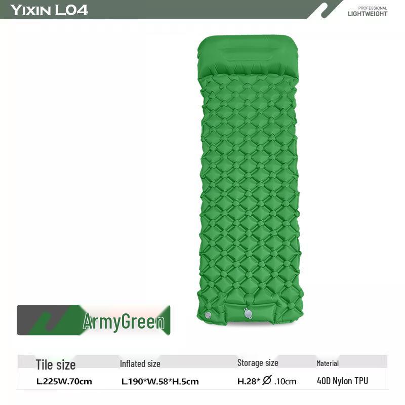 Ultralight Single Sleeping Pad with Pillow, Foot-Pump Inflatable Camping Mat, Moisture-Proof for Outdoor, Tent, or Car Use.