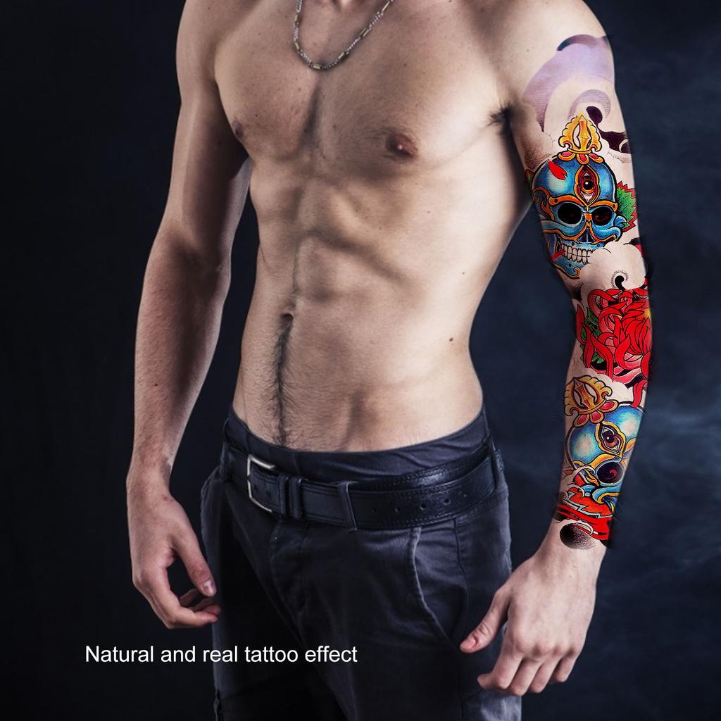 10pcs Fake Tattoo Stickers Temporary Waterproof Skull Pattern Full Arm Tattoos for Halloween