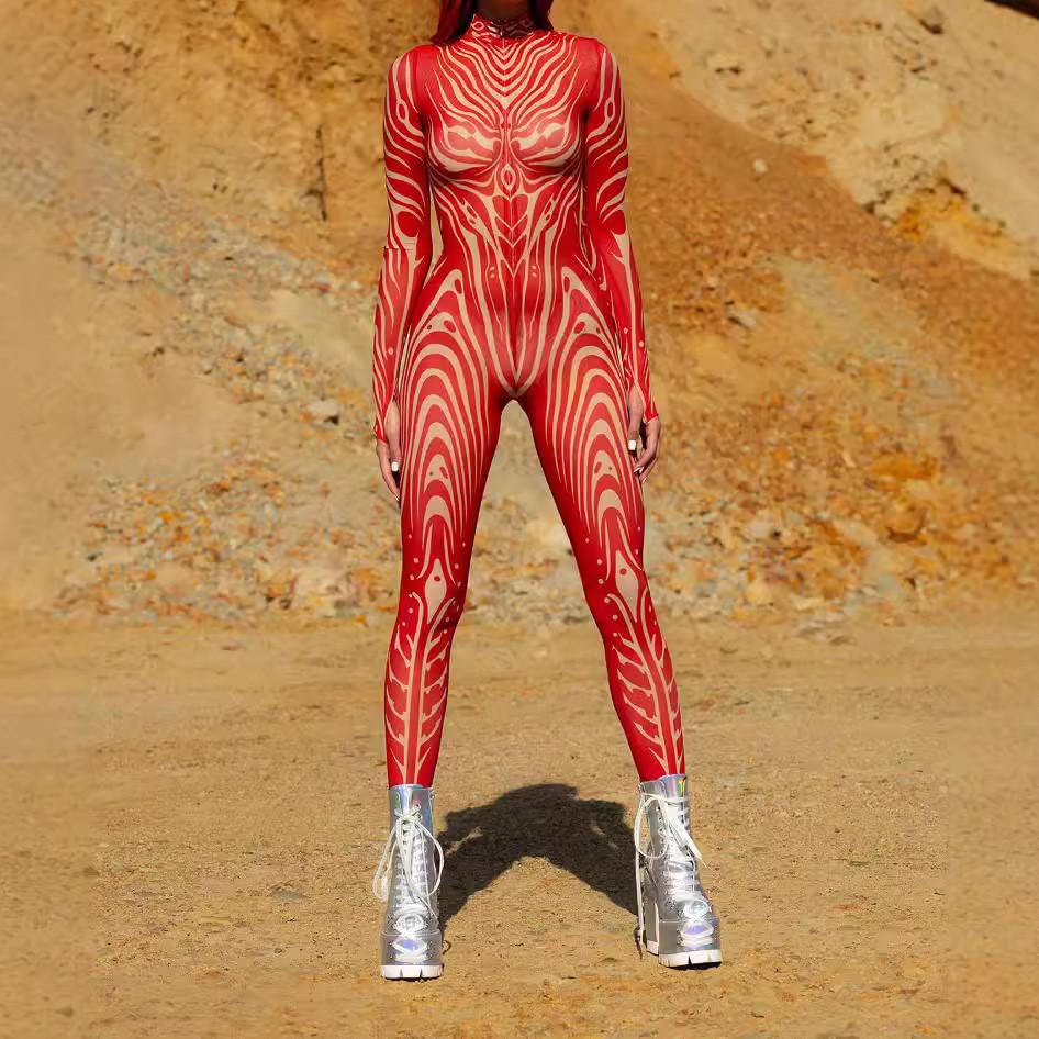 Halloween Adults 3d Printed Bodysuit With Spandex Blend For Cosplay And Street Style