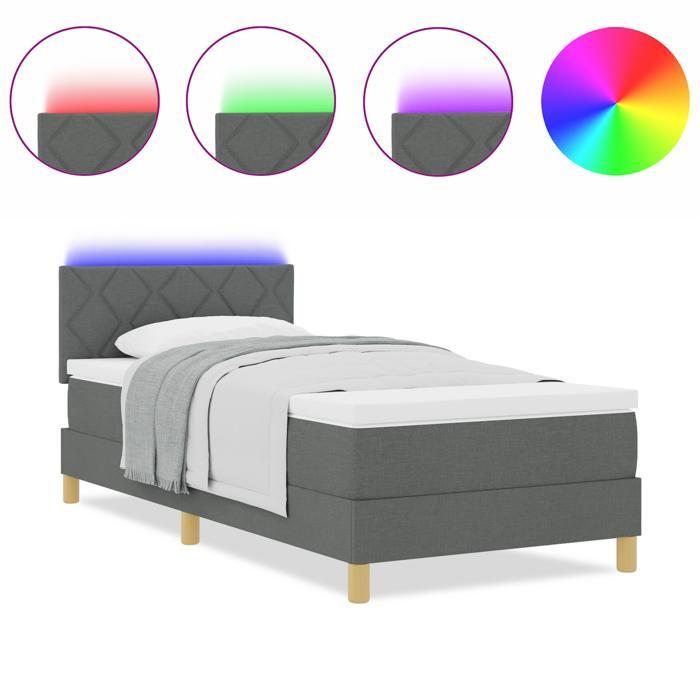 VidaXL Lit à ressort avec matelas &amp; LED Gris foncé 90x200 cm Tissu 3342486