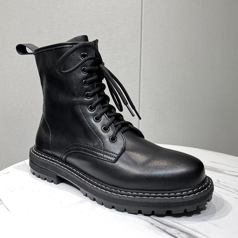 FashionWinter Men's Genuine Leather Boots Personalized Knight Boots High Top Shoes Men's Business Short Boots Work Clothes Boots