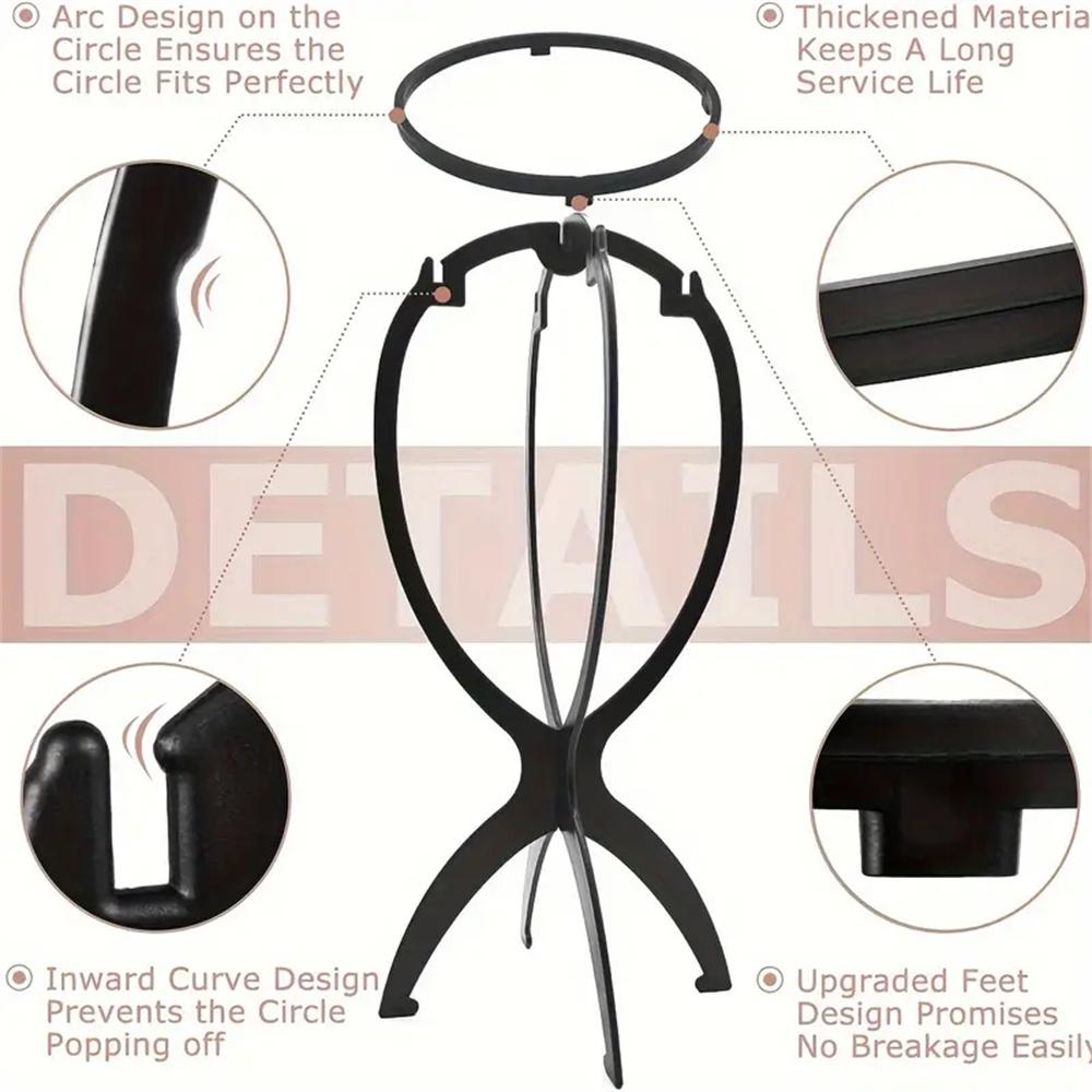 3pcs Stable Wig Stand Collapsible Hairpiece Holder For All Wigs and Hats Display Styling Tool for Haircut Training and Home Use