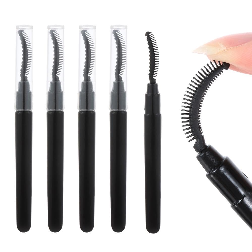5-piece Silicone Lash Brush Eyelashes Eyelash Separator Mascara Applicator Non-clumping Dust Cover Easy-to-use Makeup Tool (Black-1)