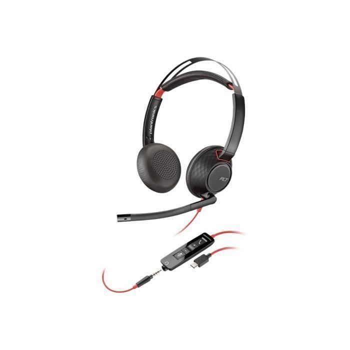 Micro-casque Filaire Plantronics Blackwire 5220 - Série 5200 - Sur-oreille - Jack 3,5mm, USB-C
