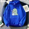 Dinosaur Oversized Tegneserie Dame Genser Hettegenser Søtt Trykk Kawaii Klær for Jente Pullover Casual Morsom Dame Harajuku Varm