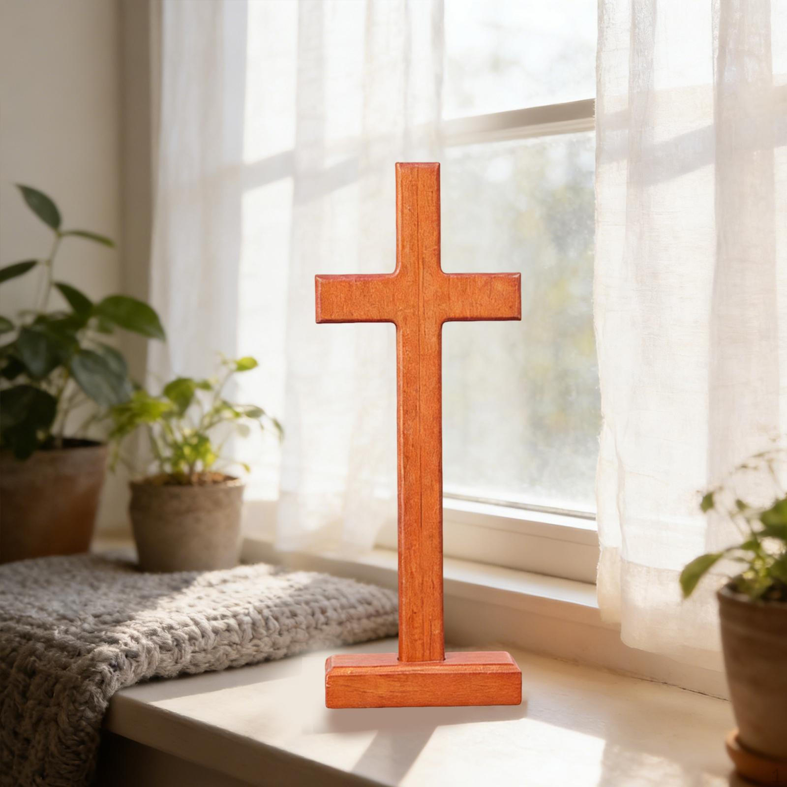 

Standing Cross for Table Home Decoration Double Sided Display Catholic Wooden Collectible Pary
