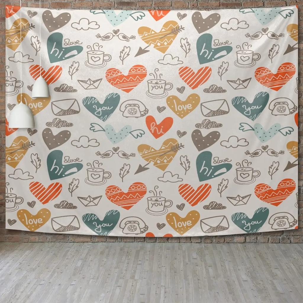 Colorful Watercolor Heart Pattern Tapestry Office Living Room Decoration Home Wall Tapestry