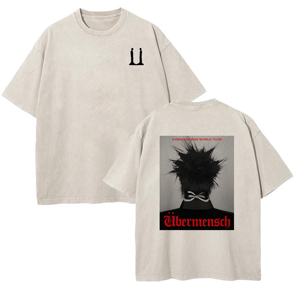 

100% Хлопковая футболка G-Dragon World Tour Футболки Новый Альбом Übermensch Мужская/женская Футболка Оверсайз Топы Минеральной Стирки L