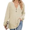 Women's Loose Long Sleeve T-shirt Solid Color Ribbed Brushed Fall Winter New Leisure Leisure Button