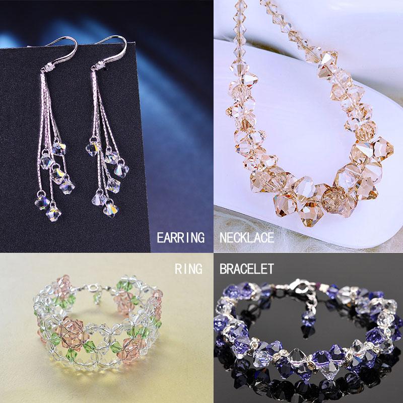 4mm 100pcs Shiny Crystal Beads Bicone Beads Glass Beads Loose Spacer Beads for Bracelet DIY Jewelry Making 200pcs