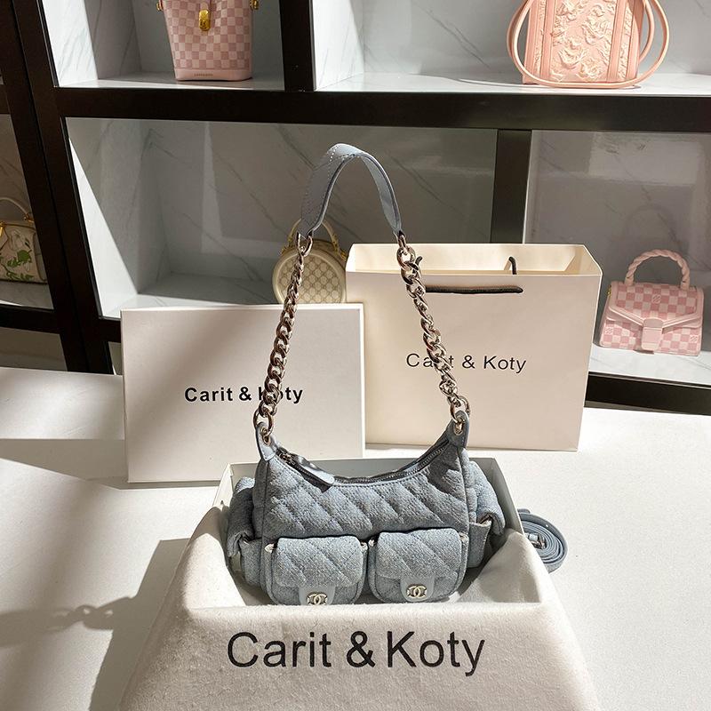 

Xiaoxiangfeng Lingge Tote Bag New High End Chain Underarm Bag синій