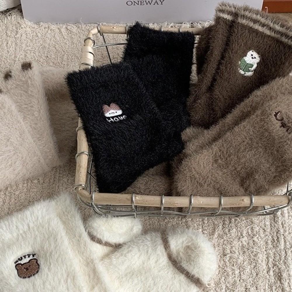Cartoon Mink Velvet Socks Thicken Fluffy Mid Socks Soft Floor Plush Sock