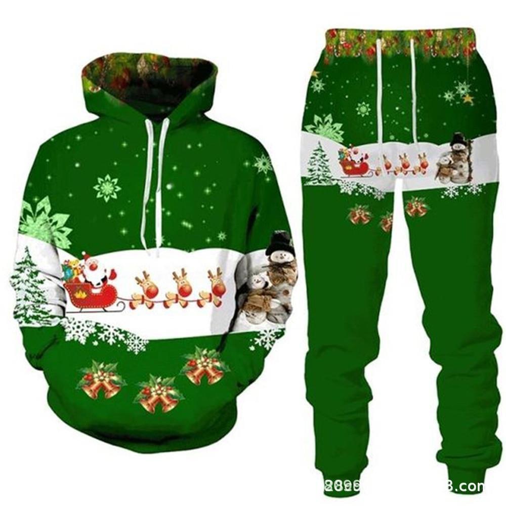 2024 Herbst-Winter 3D-Druck Herren Weihnachts-Kapuzenpullover Sweatshirt Set