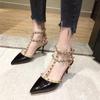 2024 Spring New High Heels Women Stiletto Heel Wild Sexy Pointed Toe Hollow Rivet Single Shoes Women Toe Sandals Women