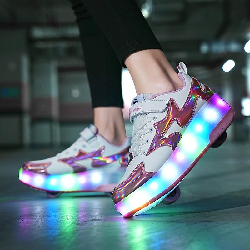 27-40 Kid's Lighting Sneakers Rubbing Shoes Children's Shoes Solid Milky Patch Can Charging Lantern Shoes