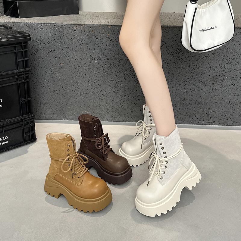 Fashion Women's Ankle Boots  2025 New Thick-soled Casual Boots Women Boots Large-Size Round-Toe Motorcycle Boots female