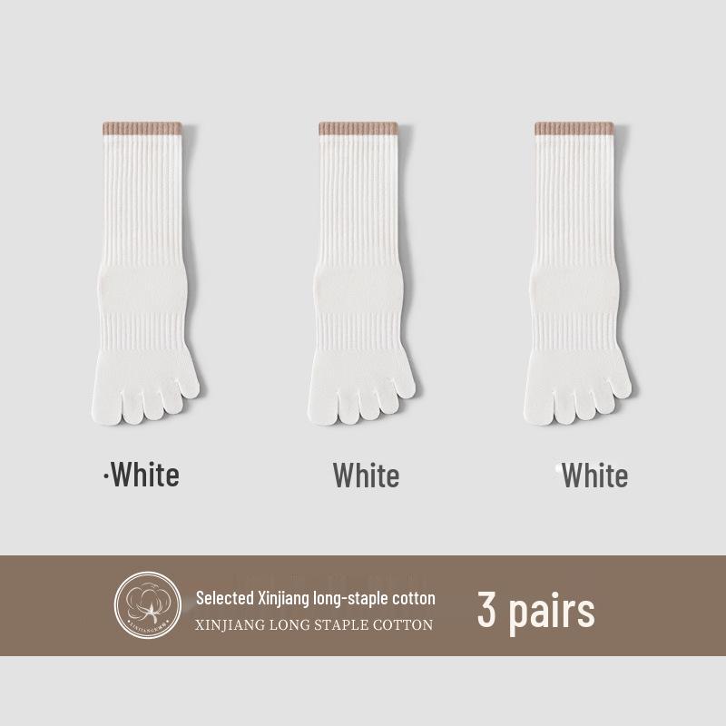 Women's Five-Finger Yoga Socks - Pure Cotton, Odor-Resistant, Sweat-Absorbent, Breathable, Antibacterial, Mid-Calf Toe Socks for Autumn/Winter.