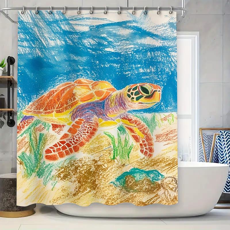 

Colorful Sea Turtle Shower Curtain Ocean Life Print Home Decor Bath Hanging Decoration For Bathroom Accessories In Modern Wall A W60H190(CM)-1 Pcs