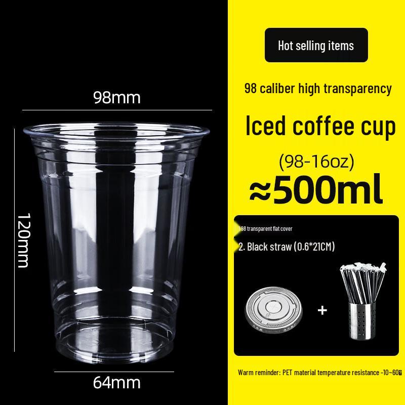WS Disposable PET Cold Drink Cups with Lids and Straws