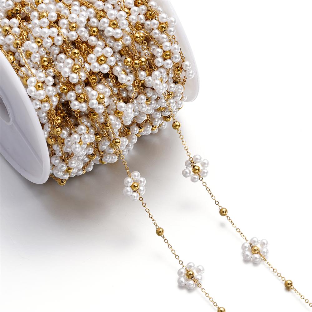 

1Meter/Lot Stainless Steel Pearl Braided Flowers Flat Link Chains for DIY Handmade Jewelry Bracelet Necklace Accessories 1m белый