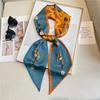 Printed Silk Scarf Korean Version Narrow Scarf Silk Scarf Double-layer Double-sided Scarf Long Scarf Tied Hair Elegant Headscarf Women Tied Bag Summer