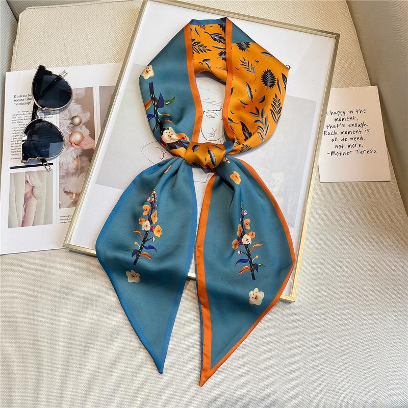 Printed Silk Scarf Korean Version Narrow Scarf Silk Scarf Double-layer Double-sided Scarf Long Scarf Tied Hair Elegant Headscarf Women Tied Bag Summer