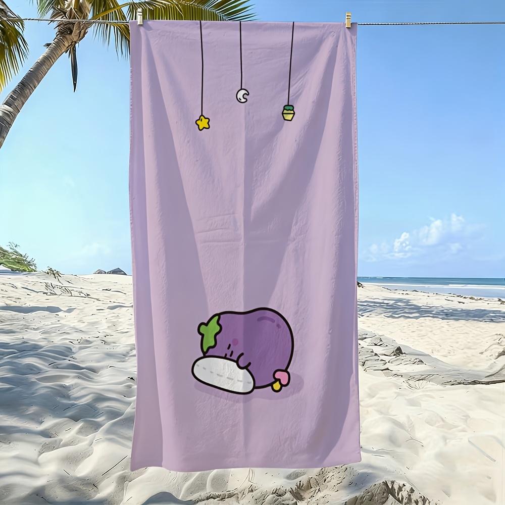 2D Flat - 1pc Purple Eggplant-Themed Beach Towel | Soft,Skin-Friendly,Non-Shedding, Easy To Clean, Durable, Resistant To Pilling