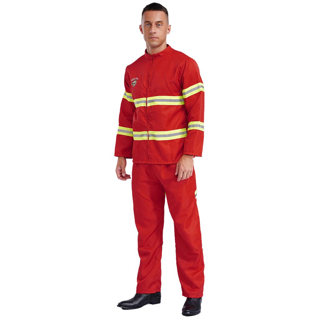 Brannmann Brannmann Brannhelter Halloween Cosplay kostyme Plasthjelm Langermet brannmannjakke Kåpebukser og belte