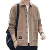 Men's Autumn Long Sleeve Velvet Corduroy Jacket with Real Pockets - Solid Color Casual and Trendy Shirt