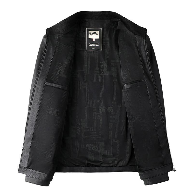 New Chinese Men's Leather Jacket Stand-up Collar Spring and Autumn Leather Clothes Jacket Dad Middle-aged Leather Shirt Business