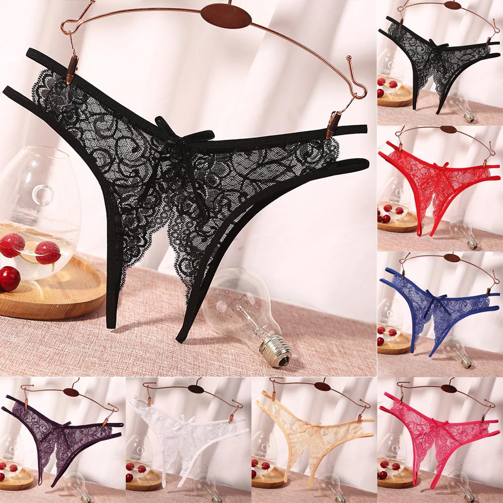 Women's Open Crotch Seamless Underwear Sexy Lace Briefs Crotchless Panties Stretch Knickers Lingerie for Sex Thongs String