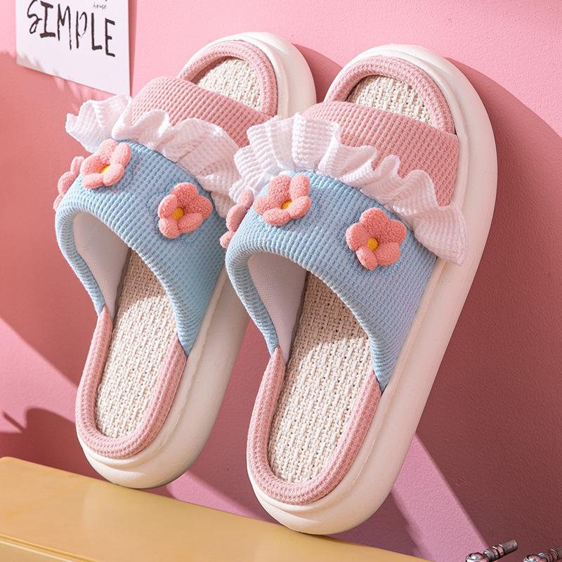Linen Slippers Women's Home Summer Home Four Seasons Home Non-slip Princess Spring and Autumn Thick Bottom