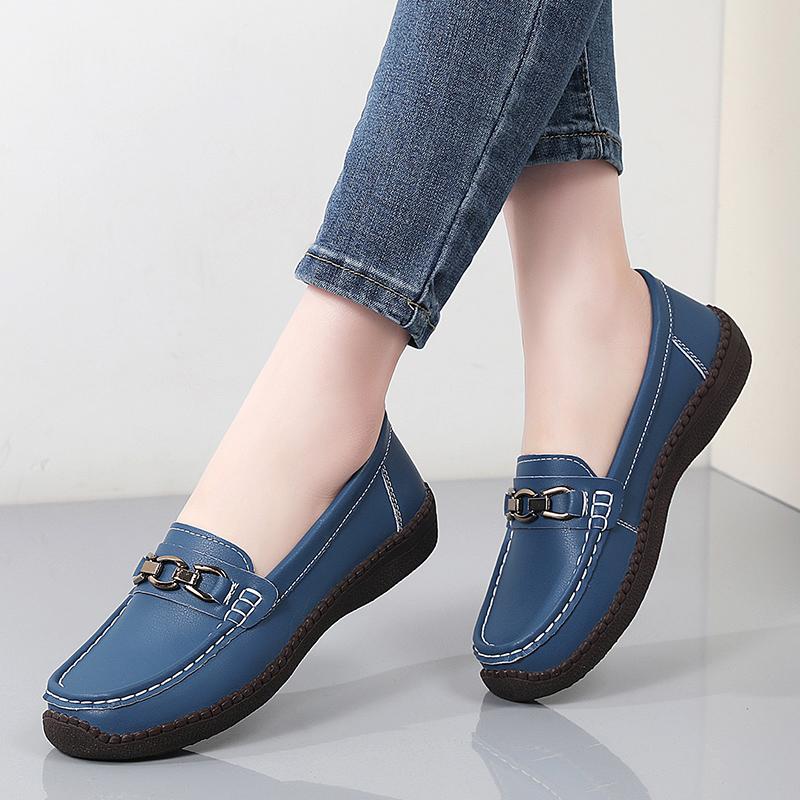 Women Simple Red Loafers Leather Driving Moccasins Comfort Flats Black Casual Slip on Plus Size Black Shoes