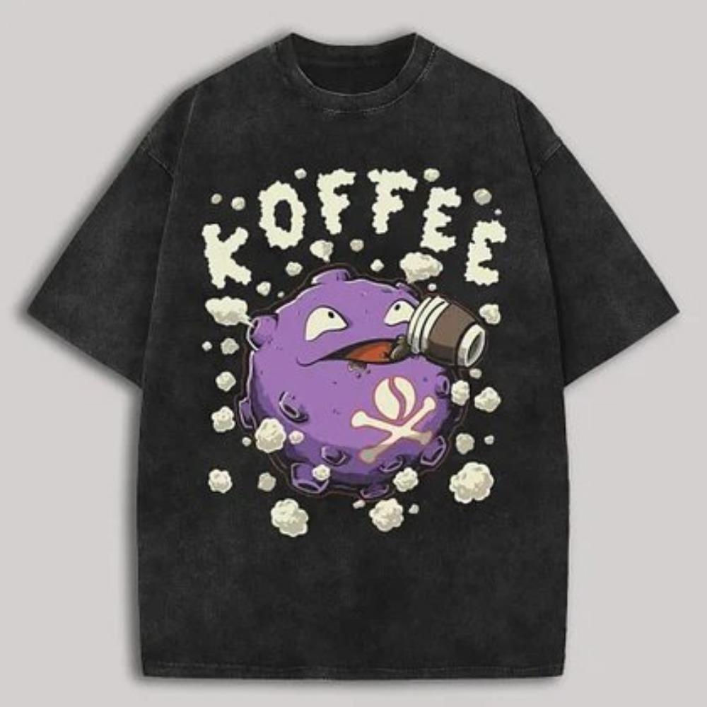 Pokemon Gengar Short Sleeve Tee Anime Washed Vintage Graphic T-Shirt Man Women Cosplay Casual Tops Streetwear