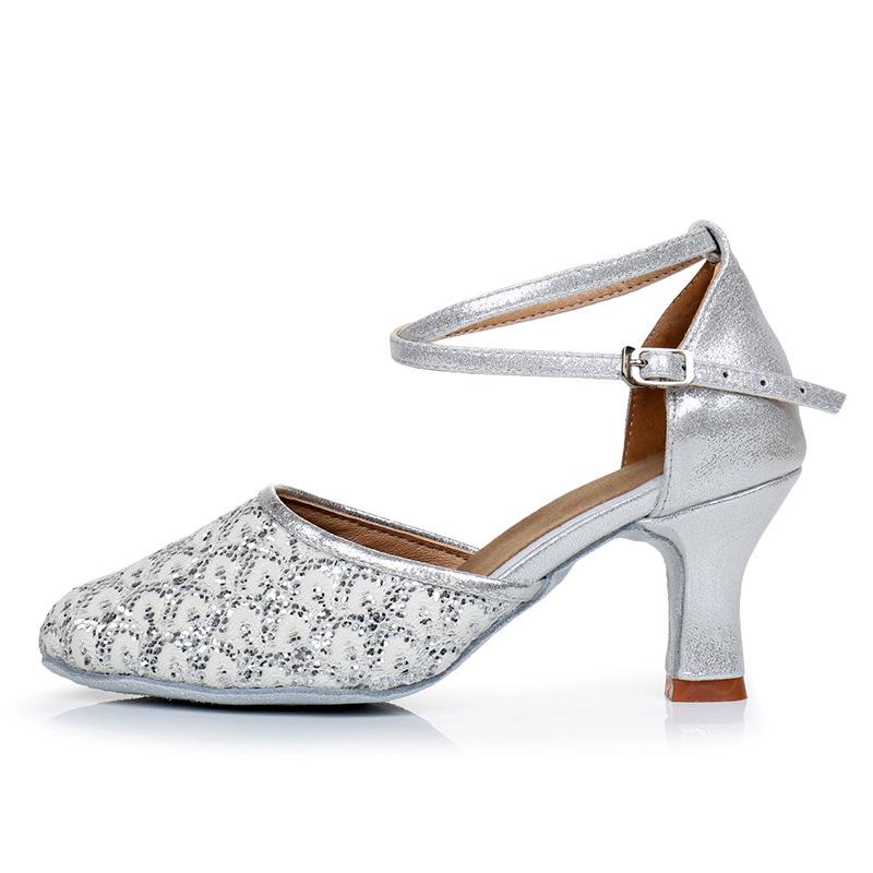 Women's Closed-Toe Latin Dance Shoes, Medium-High Heels, All-Season Indoor Square Dance Footwear