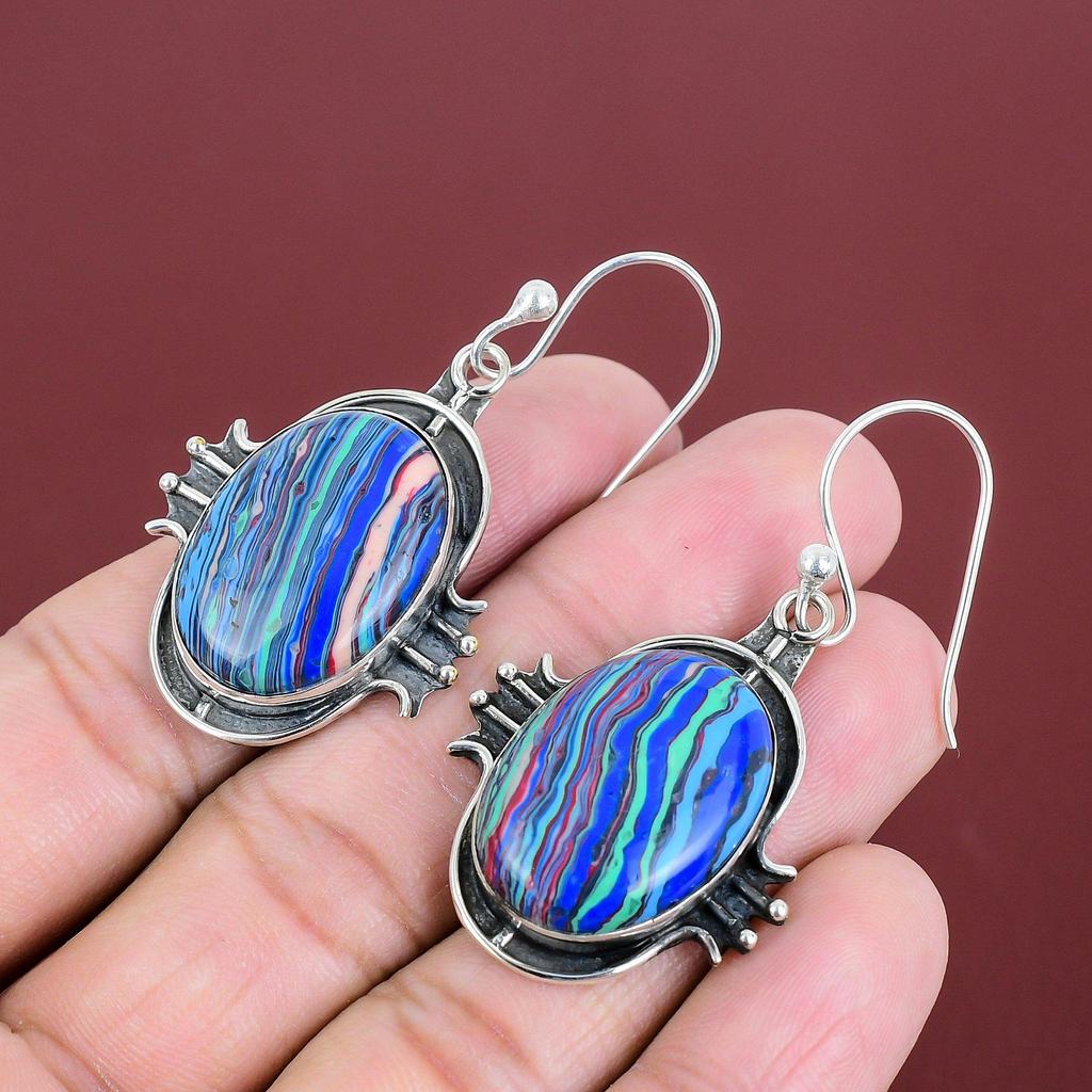 Rainbow Calsilica Earring 925 Sterling Silver Earring Handmade Earrings Unique Style Jewelry Gemstone Earring Gifts For Her Designer Jewelry