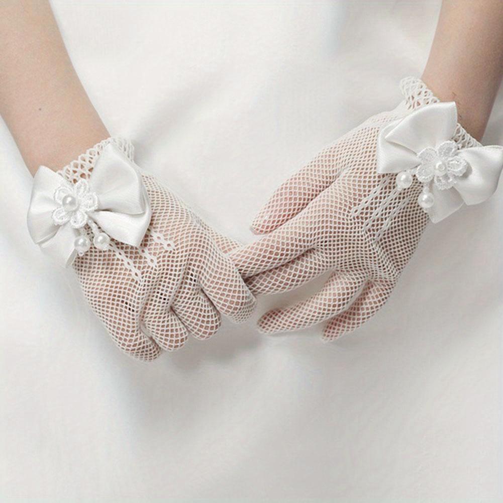 Mesh Bow Glove Dress Accessories Gloves Gloves Princess Cream Lace Fishnet Gloves Ceremony Parts