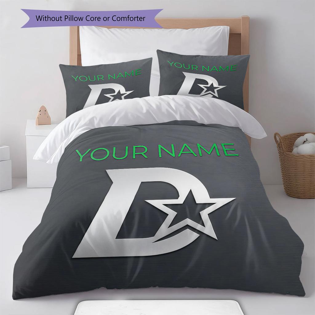 Custom Name,Dallas Stars Pattern Bedding Home Decoration Birthday Gift ( 1 Duvet Cover + 2 Pillowcase, Without Core),fan Merchandise.