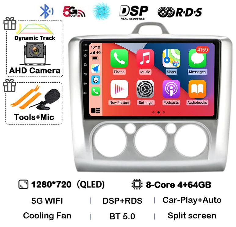 Android 14 Carplay Auto GPS 4G+WiFi Car Radio for Ford Focus Exi MT AT 2004-2011 Multimedia Video Player Stereo DSP Head Unit BT