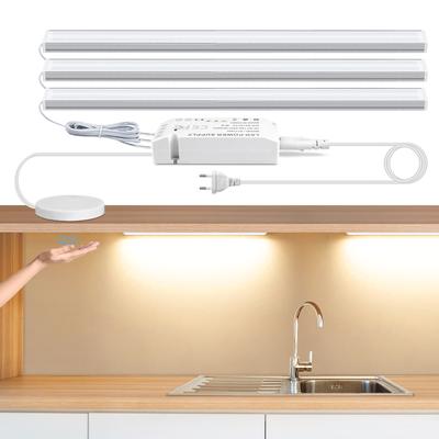 Luz LED para debajo de gabinete con Sensor de movimiento de escaneo manual de madera Penetrable, Interruptor táctil inteligente regulable, lámpara de noche para barra de baño y cocina