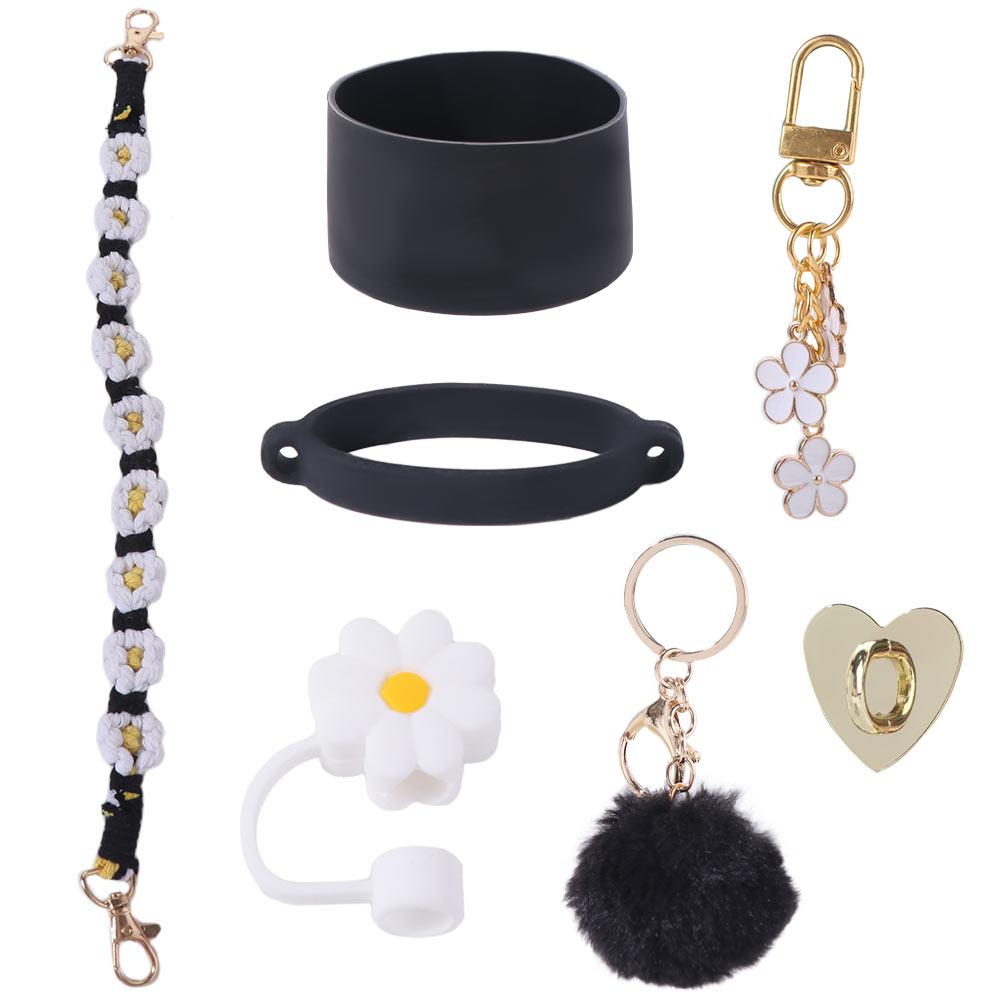 7pcs/set Flower Pattern Water Bottle Chain Pendant Set Multiple Color Cup Decoration Set  Girl