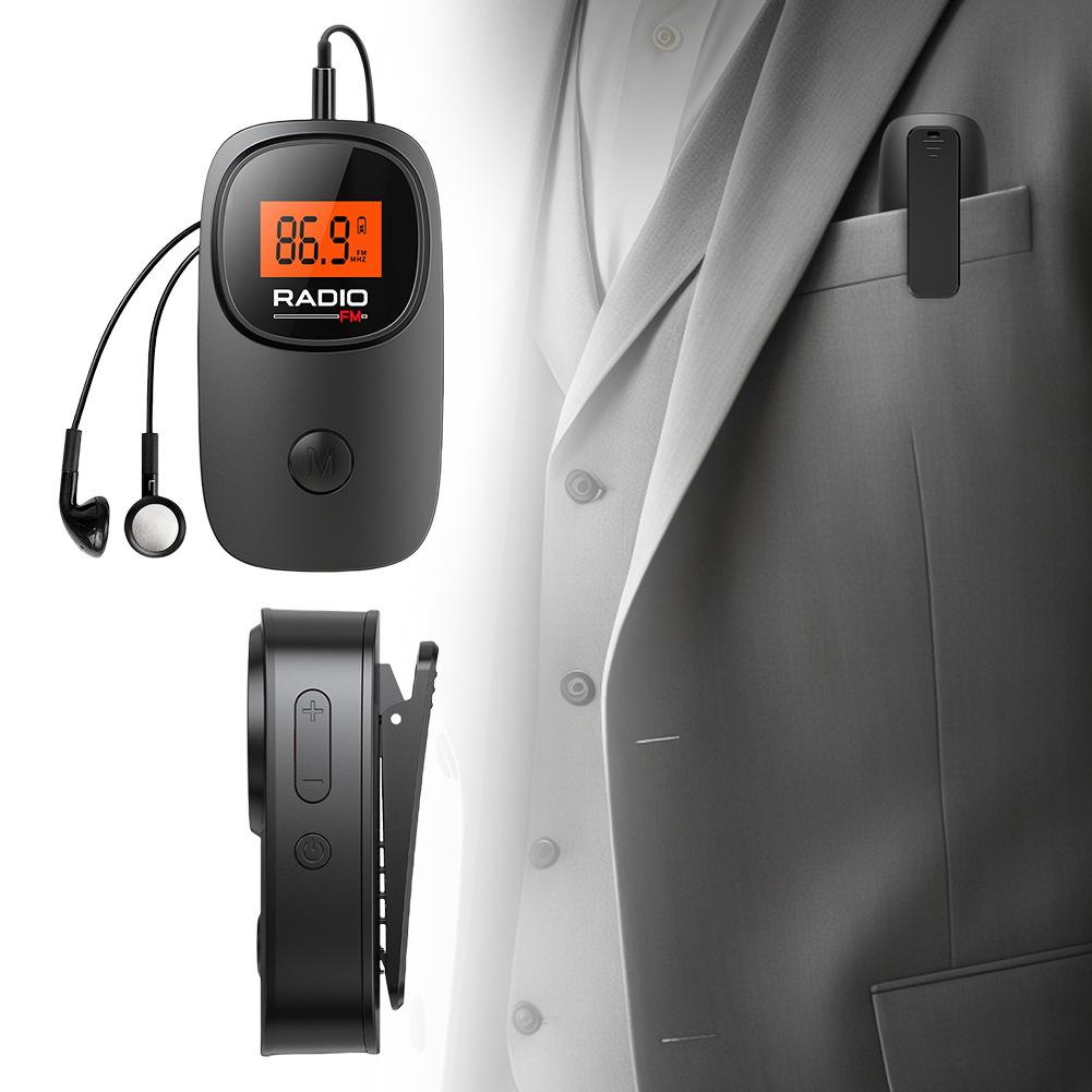Pocket Radio 76-108MHz Digital FM Radio Tuning Mini Radio with Earphone Battery Operated Elderly Portable Music Player with Clip