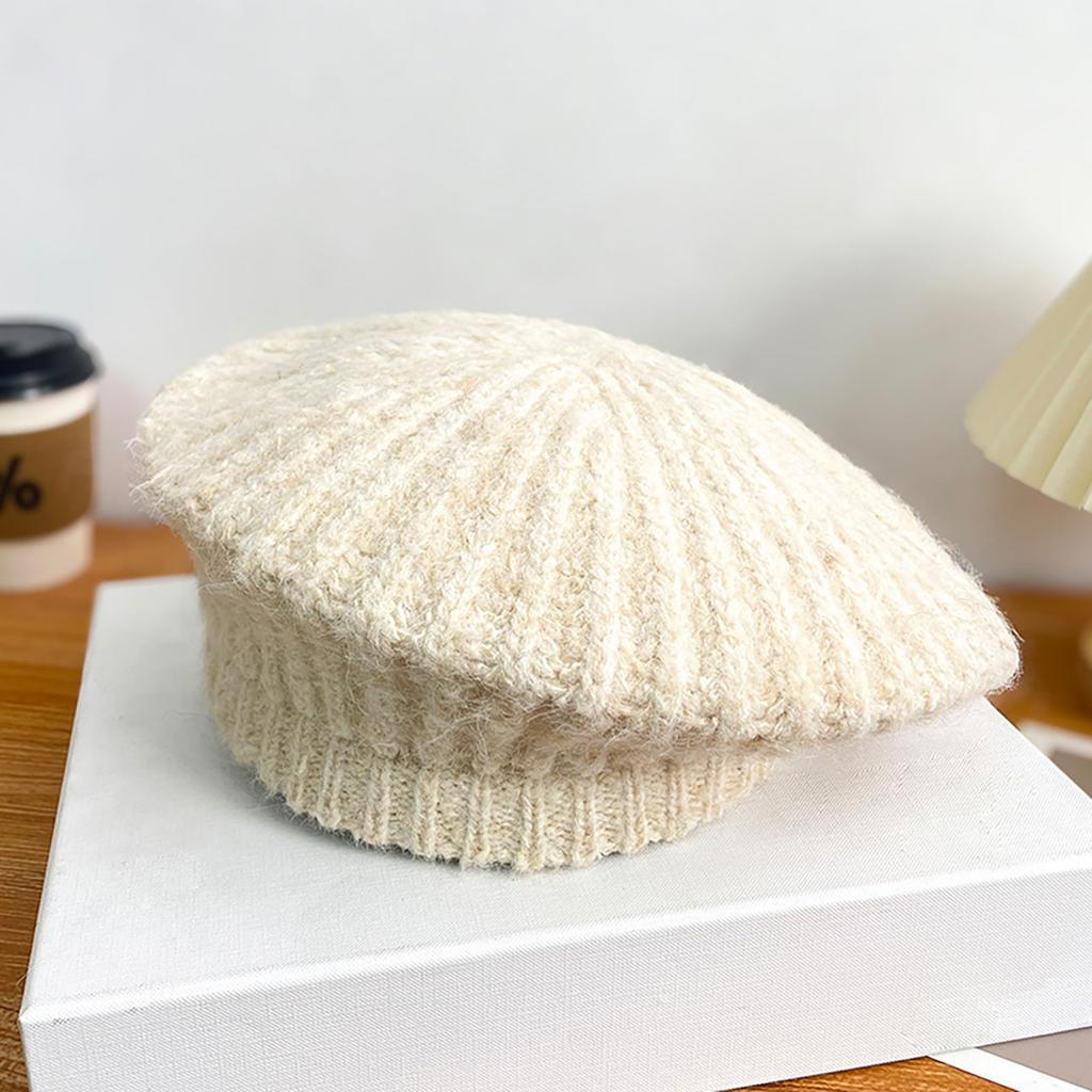 Winter Knit Wool Berets Hat for Women Outdoor Warm Crochet Octagonal Cap Korean Solid Color Painter Artist Hats