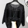 Round Neck Crochet Pullover Crochet Knit Loose Blouse Fashion Beach Cover Up  Streetwear