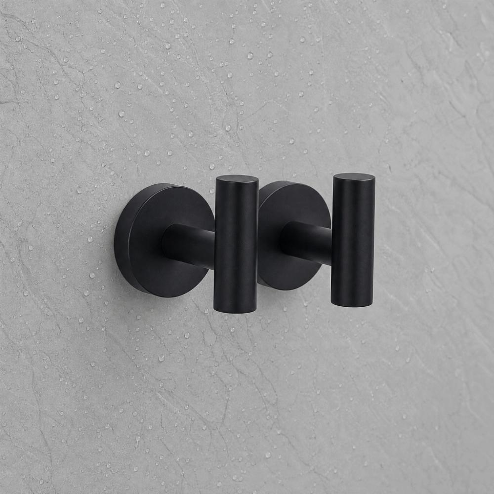 2 PCS Black Robe Hook Compact Design Coat Hook Stable Towel Hook Bathroom Kitchen Garage Closet