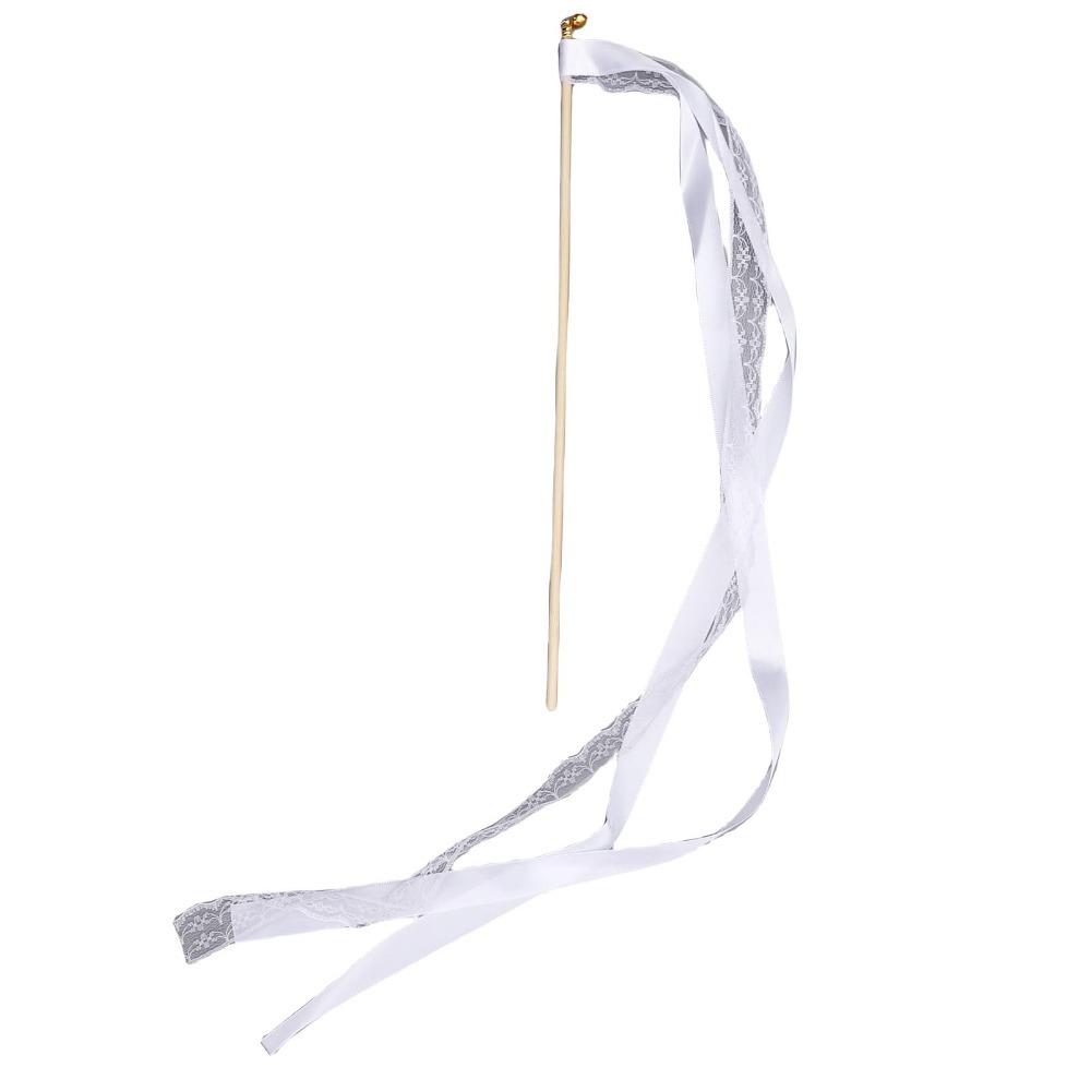40pcs Wood Handle Lace Ribbon Wand Polyester Cloth Ribbon Streamers Wand Wedding Send Off