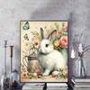 Flowers and Rabbit Full Diamond Painting Set, 5D Colorful Round Gemstone DIY Cross Stitch Decoration Home Wall Mural