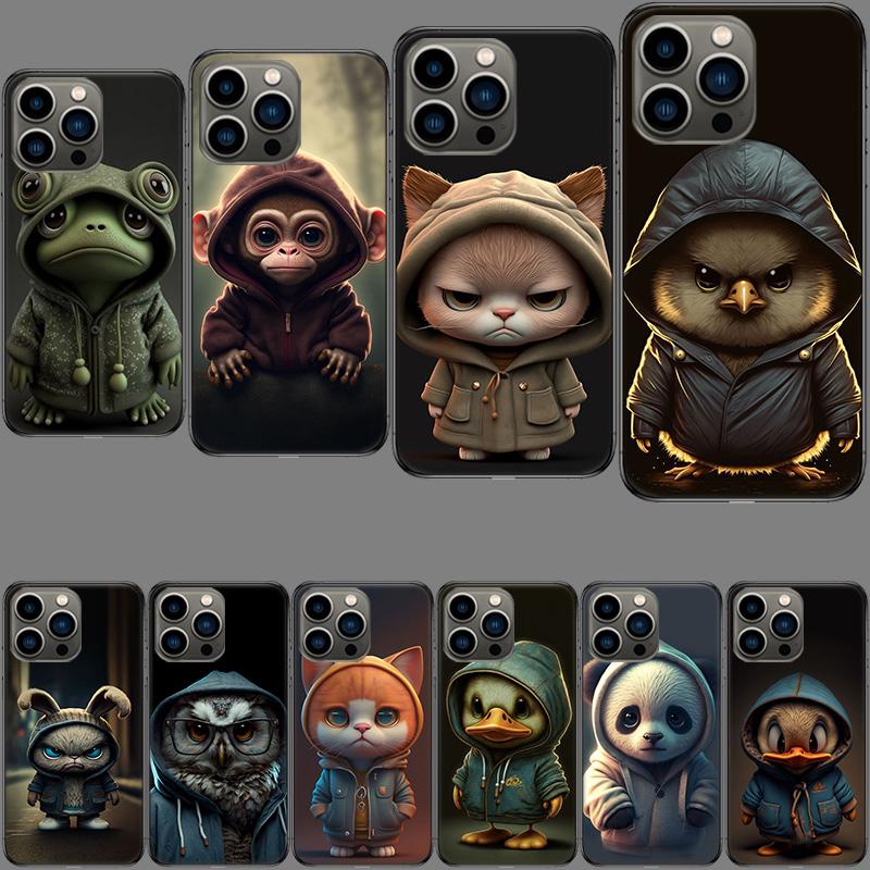 Monkey Frog Pig Cow Bird Cat Animal Phone Case For Iphone 16E 15 Pro 14 Plus 17E 16 17 Pro Max Air 11 12 13 Mini Shockproof C